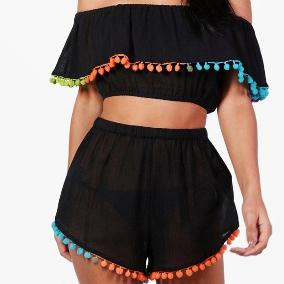 Other - NWT Rainbow Neon Pom Pom Beach Two-Piece Cover Up Large